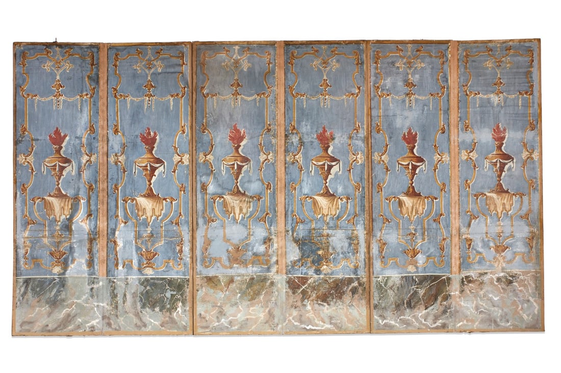 A Neoclassical painted six panel floor screen (1 of 8)