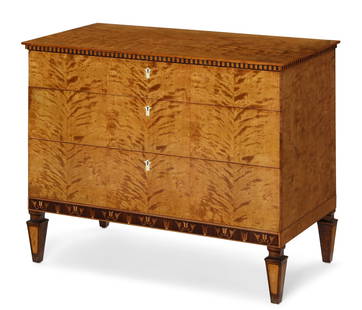 A Swedish Art Deco satin birch commode, Bodafors: A Swedish Art Deco palisander inlaid satin birch commodeattributed to Svenska Möbelfabriken Bodaforscirca 1930height 28 3/4in (73cm); width 36 1/2in (92.5cm); depth 19 1/2in (49.5cm)