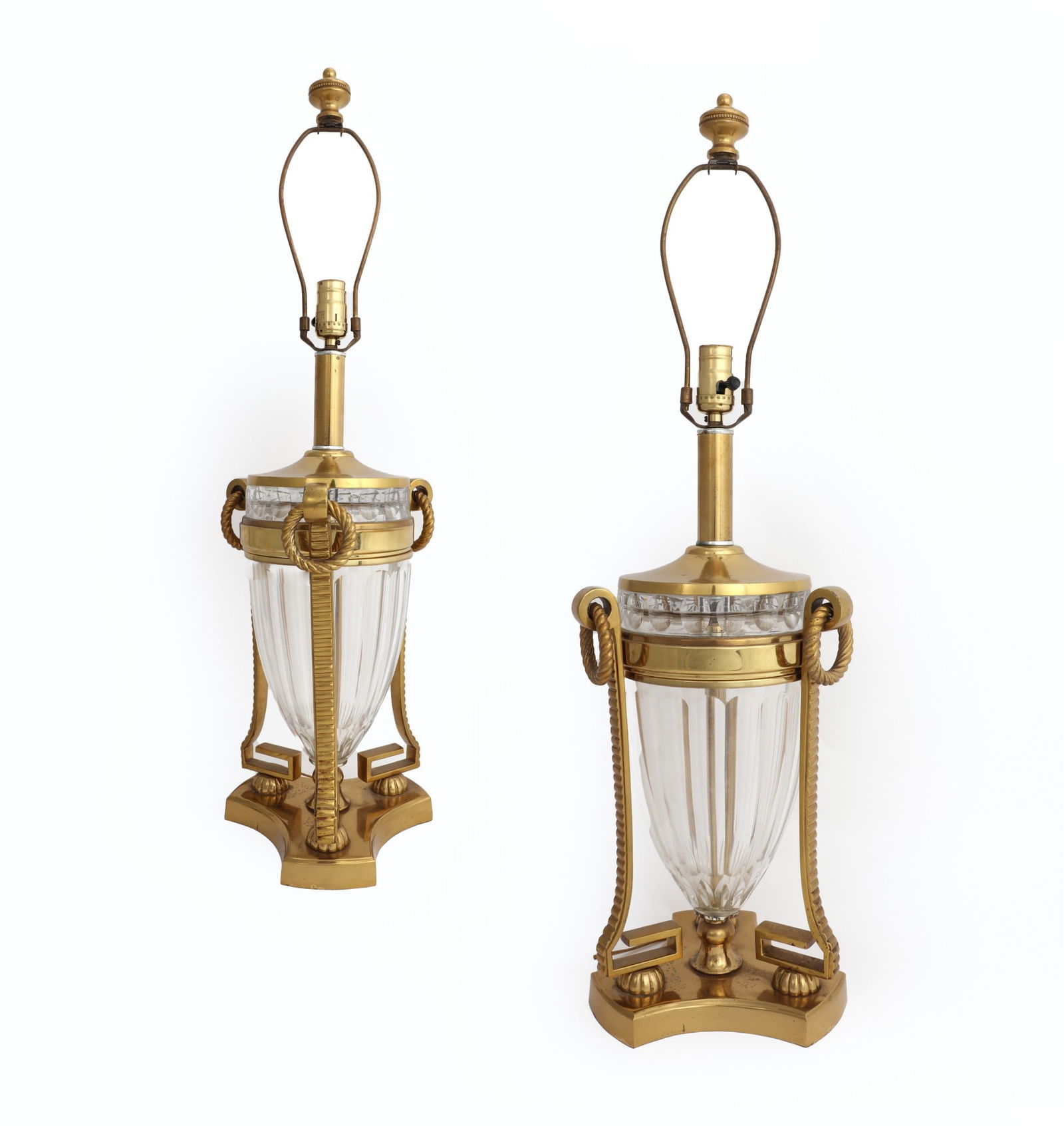 Pair of Neoclassical style  bronze & glass lamps (1 of 3)