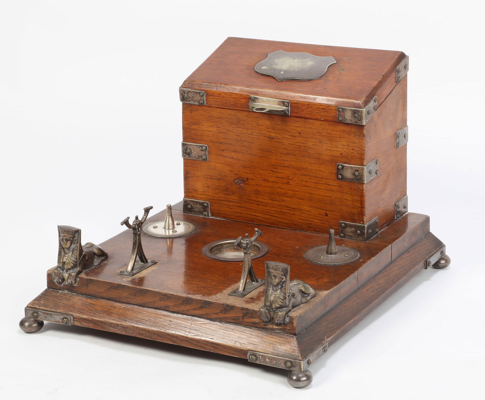 A Victorian silverplate mounted oak writing stand (1 of 3)