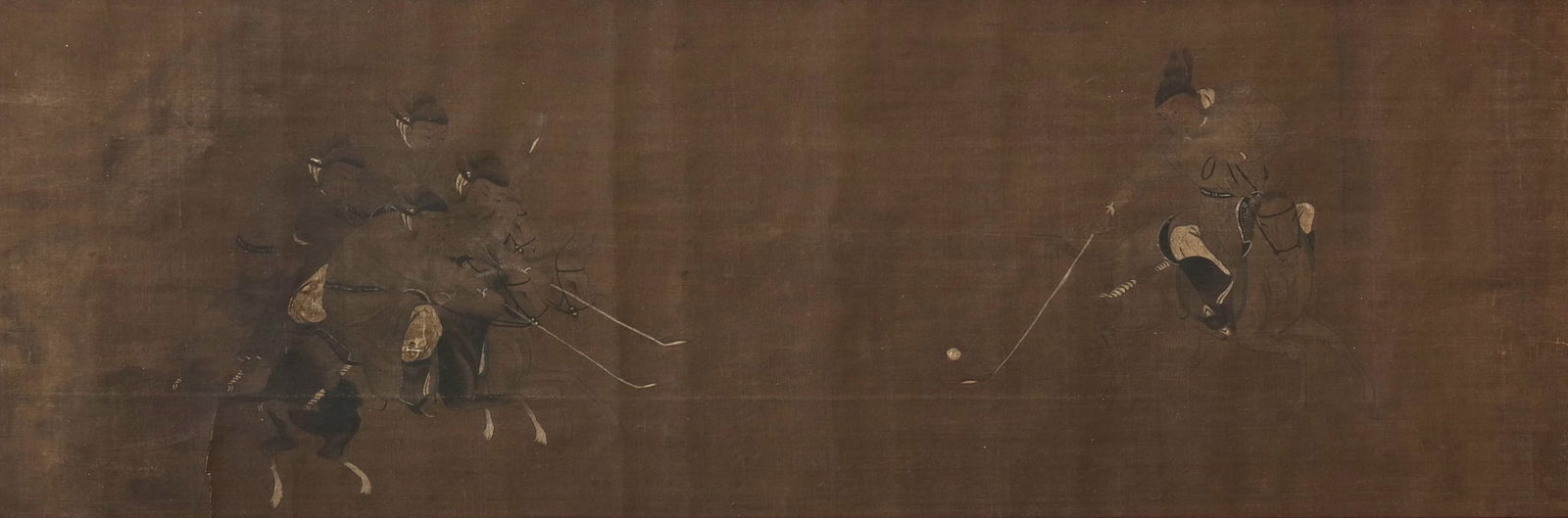 A framed Chinese painting of polo players (1 of 4)