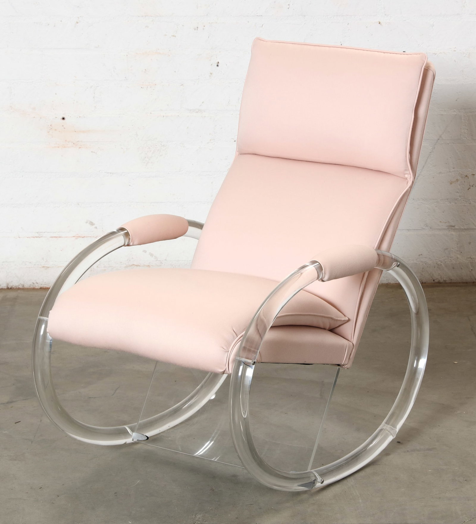A Charles Hollis Jones acrylic rocker: A Charles Hollis Jones acrylic rocker late 20th century height 36in (91.5cm); width 24in (61cm); depth of seat 21in (53cm)