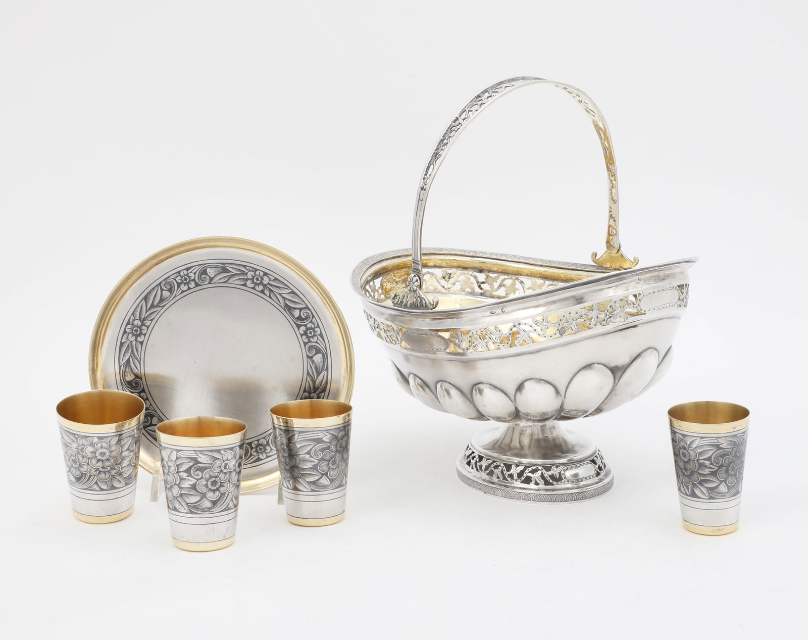 A six piece group of Russian silver tableware (1 of 8)