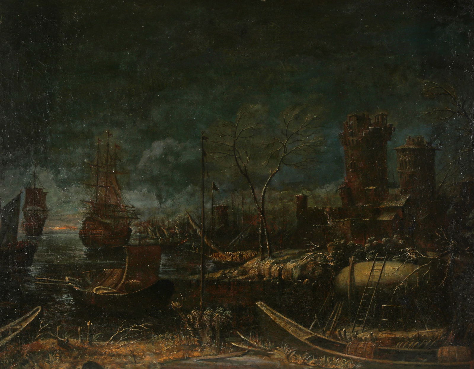 Italian School, Harbor scene, oil on canvas (1 of 3)