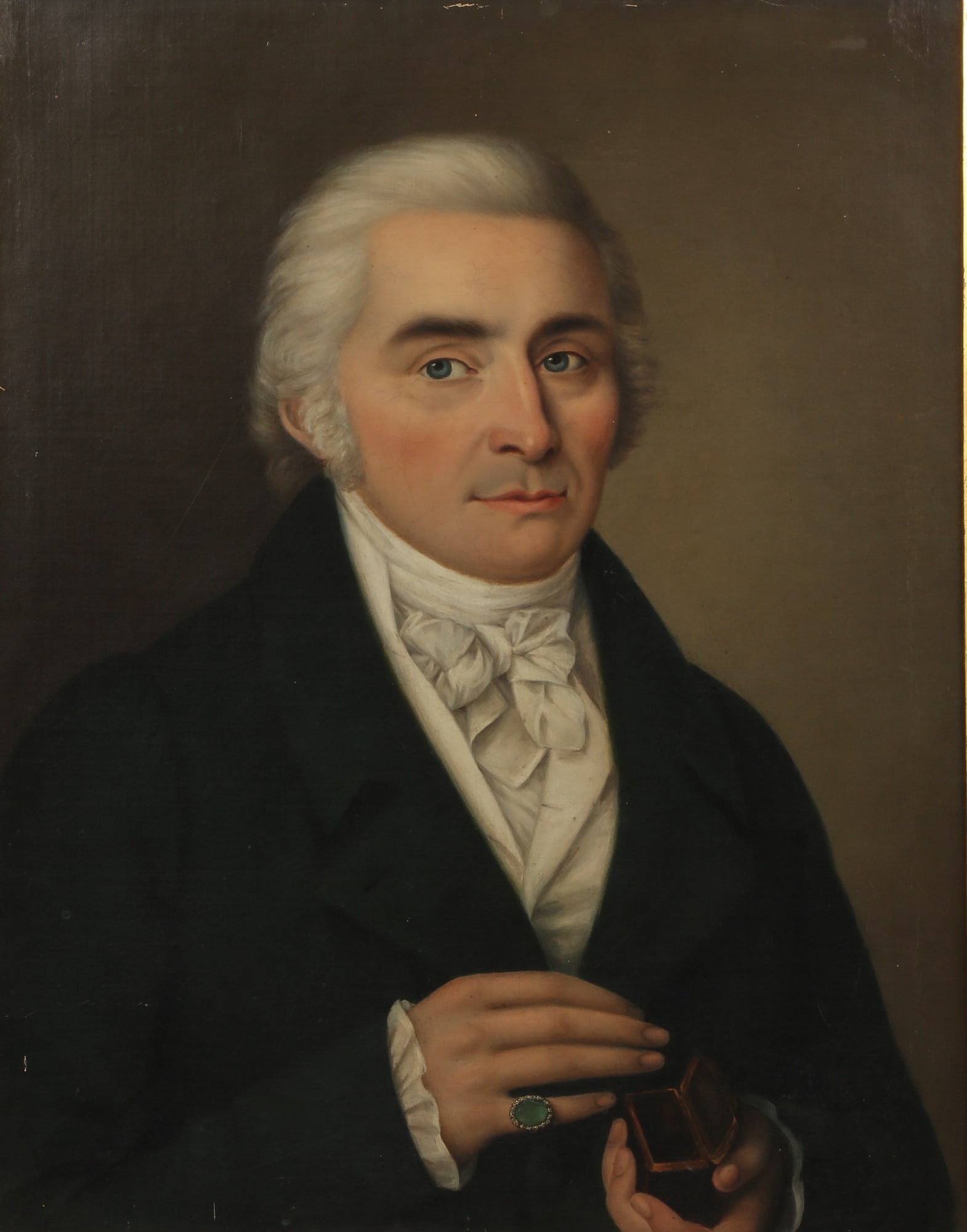 American School, Portrait of a gentleman: American School 19th Century Portrait of a gentleman oil on lined canvas unsigned 28 x 23 1/4 in. (71.1 x 59.1 cm.)