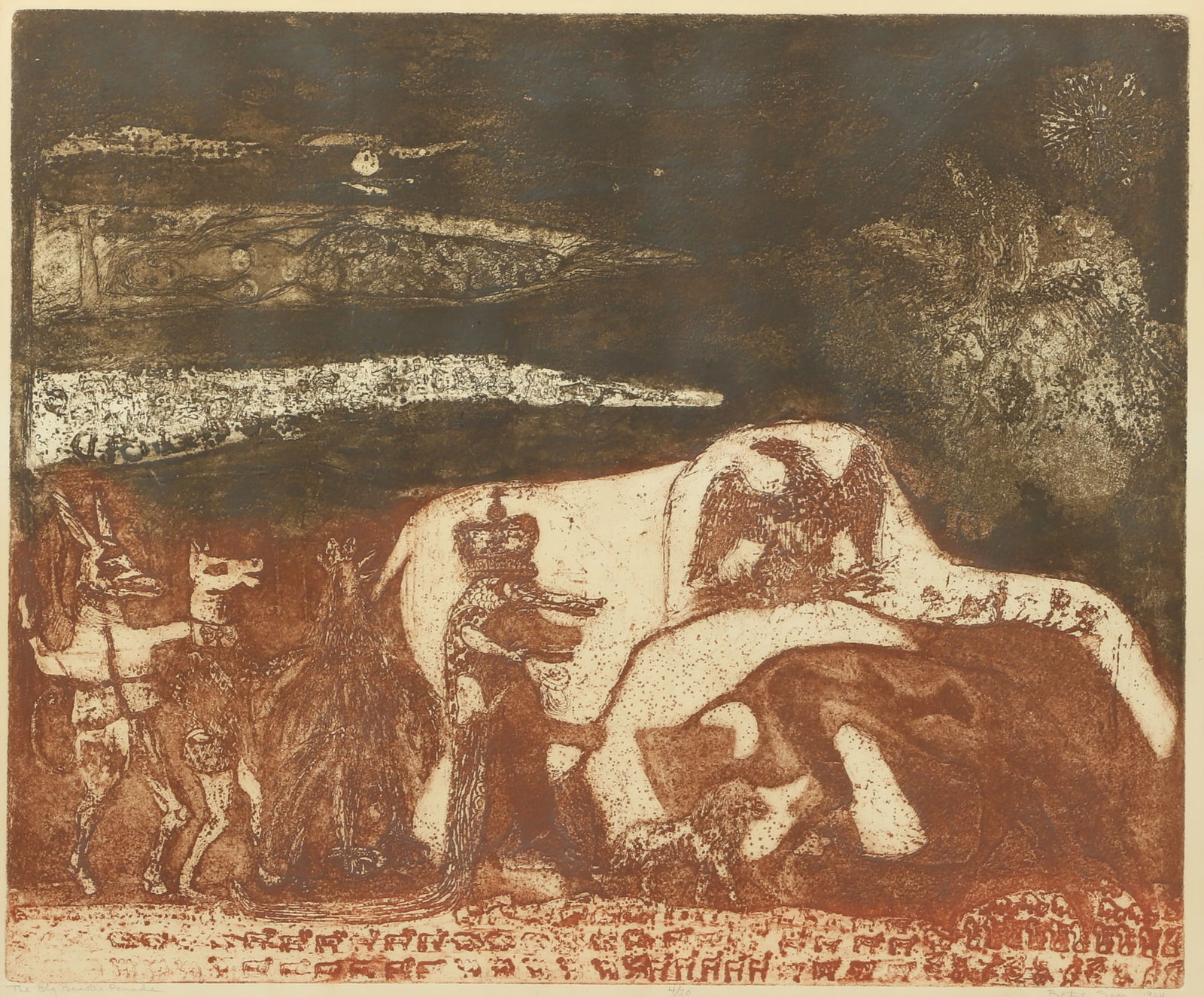 Betye Saar, The Big Beastie Parade, etching: Betye Saar (American, Born 1926)The Big Beastie Parade, 1964etching in colors on cream wove papersigned Betye Saar, dated, titled, and numbered 4/20 in pencil in marginimage: 17 3/4 x 22 1/
