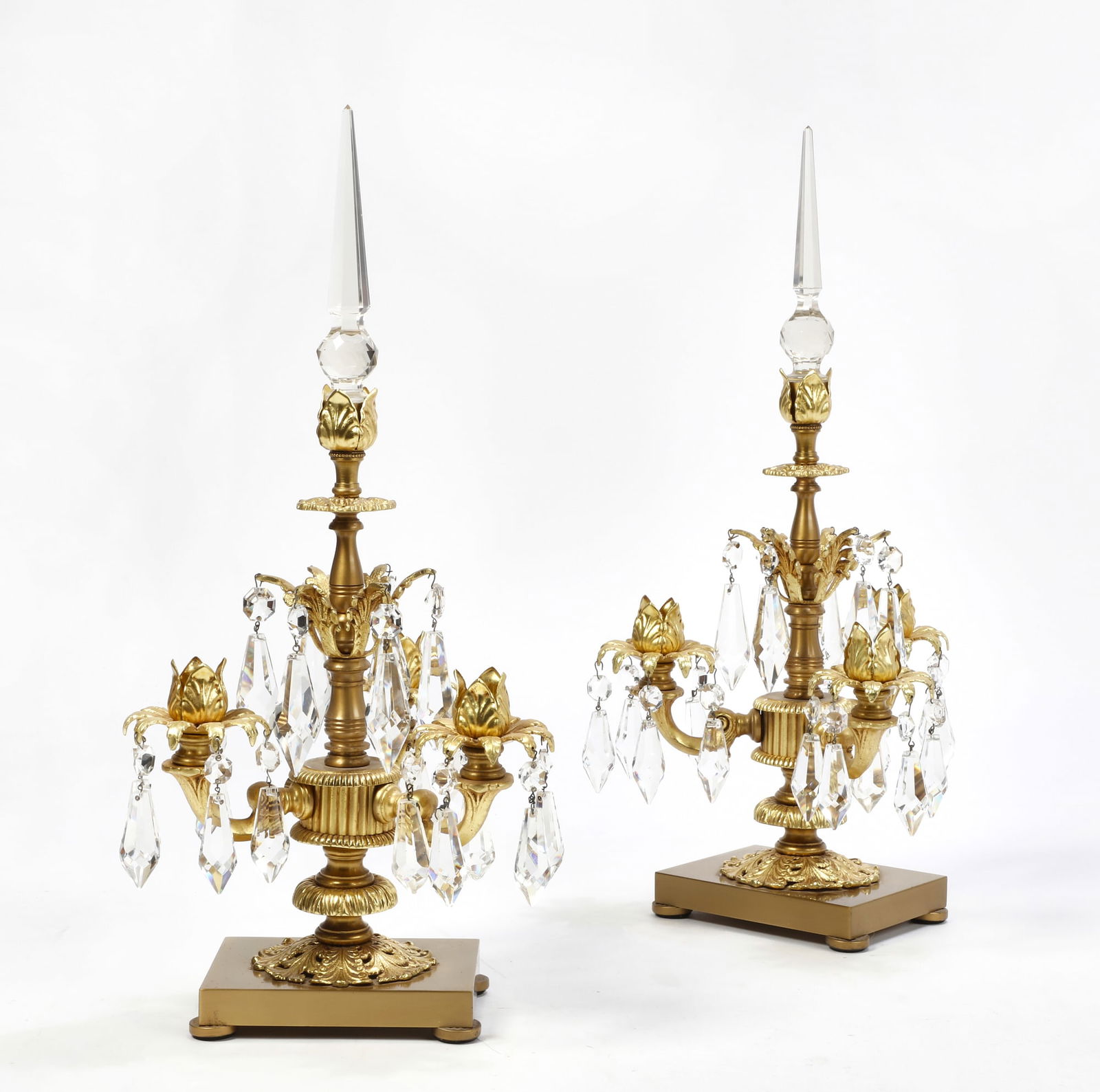 Pair of Continental bronze and  glass candelabra (1 of 3)