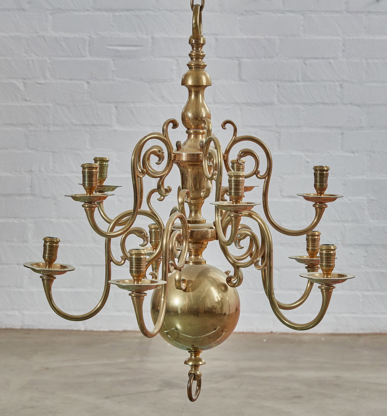 A Dutch Baroque style brass ten light chandelier (1 of 4)