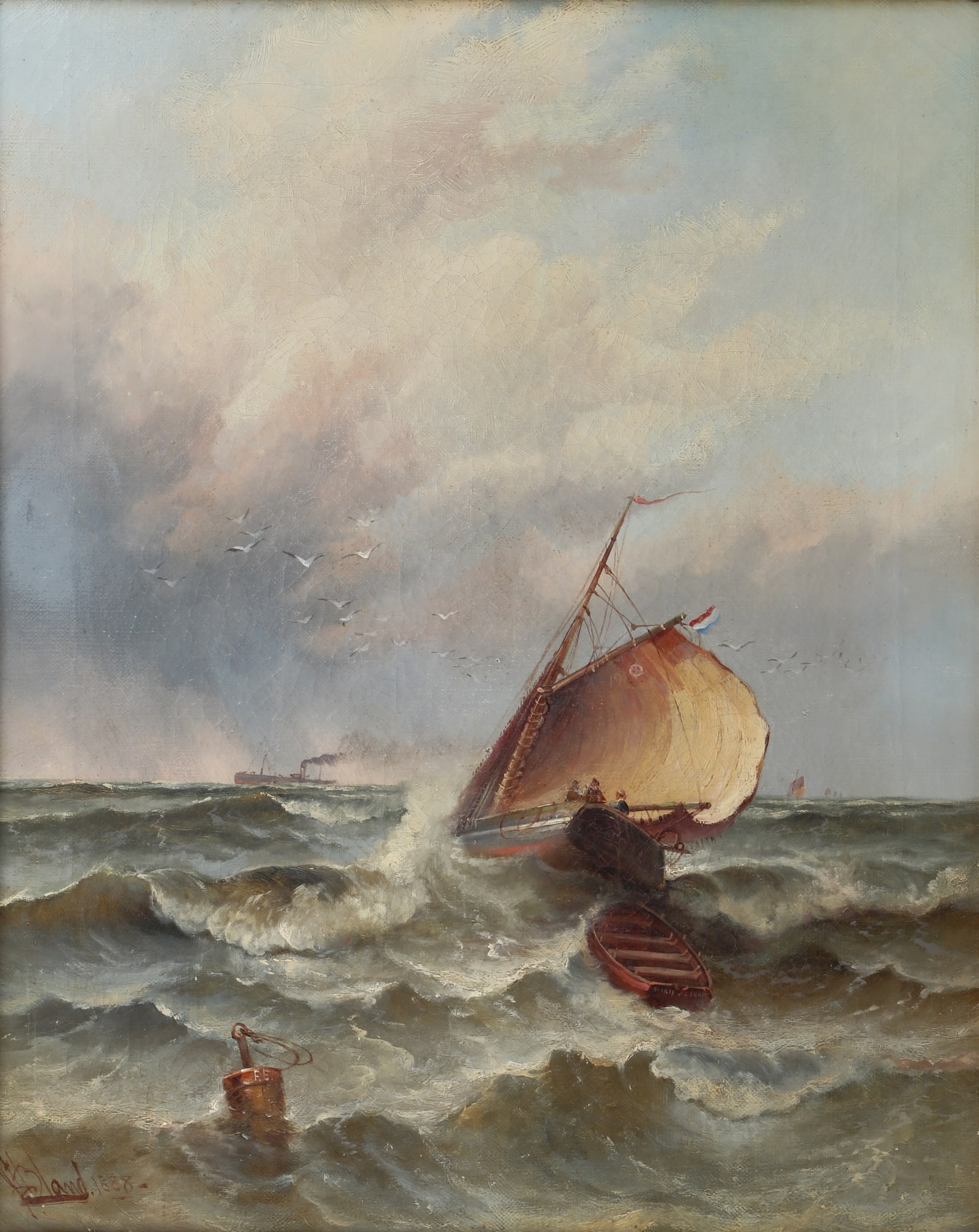 English School, Vessel in choppy waters: English School 19th century Vessel in choppy waters oil on canvas signed and dated lower left illegible 21 x 17in (53.5 x 43.5cm)