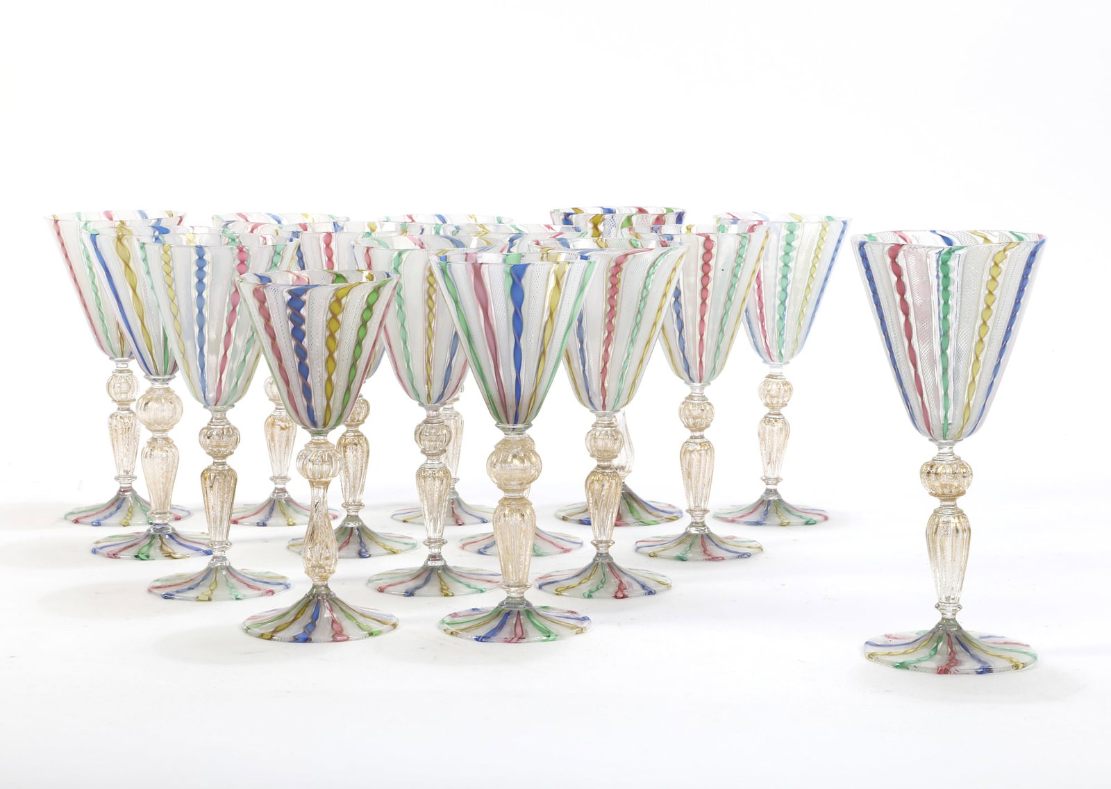 F0ifteen Murano multicolored ribbon glass goblets (1 of 3)