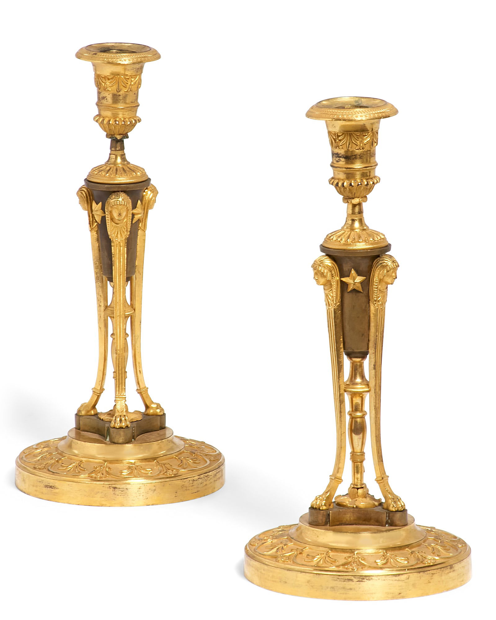 A pair of Empire gilt and  bronze candlesticks (1 of 7)