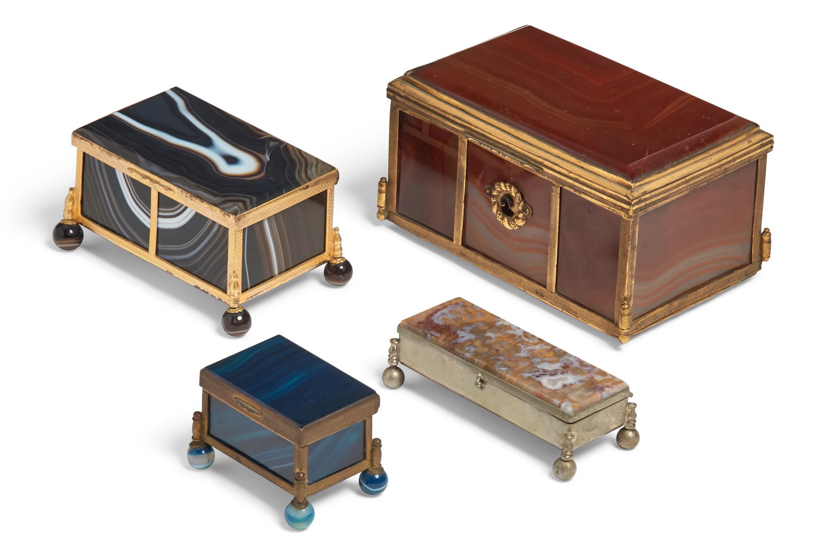 Four Continental metal mounted agate boxes (1 of 6)