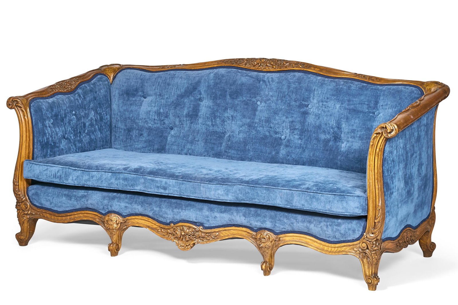 A Louis XV style stained beechwood canape: A Louis XV style stained beechwood canape early 20th century height 36in (91.5cm); width 81in (206cm); depth of seat 25 1/2in (65cm) Provenance: Property of a Beverly Hills, California collector.