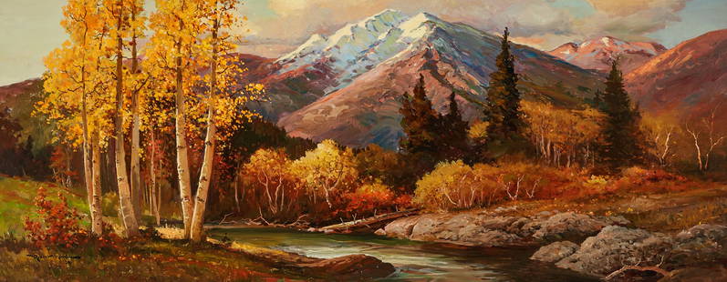 Robert William Wood, The White MTS (Mountains): Robert William Wood (American, 1889-1979)The White MTS (Mountains)oil on canvassigned lower left Robert Wood, titled to reverse, with artists stamp24 x 60in (61 x 152cm)