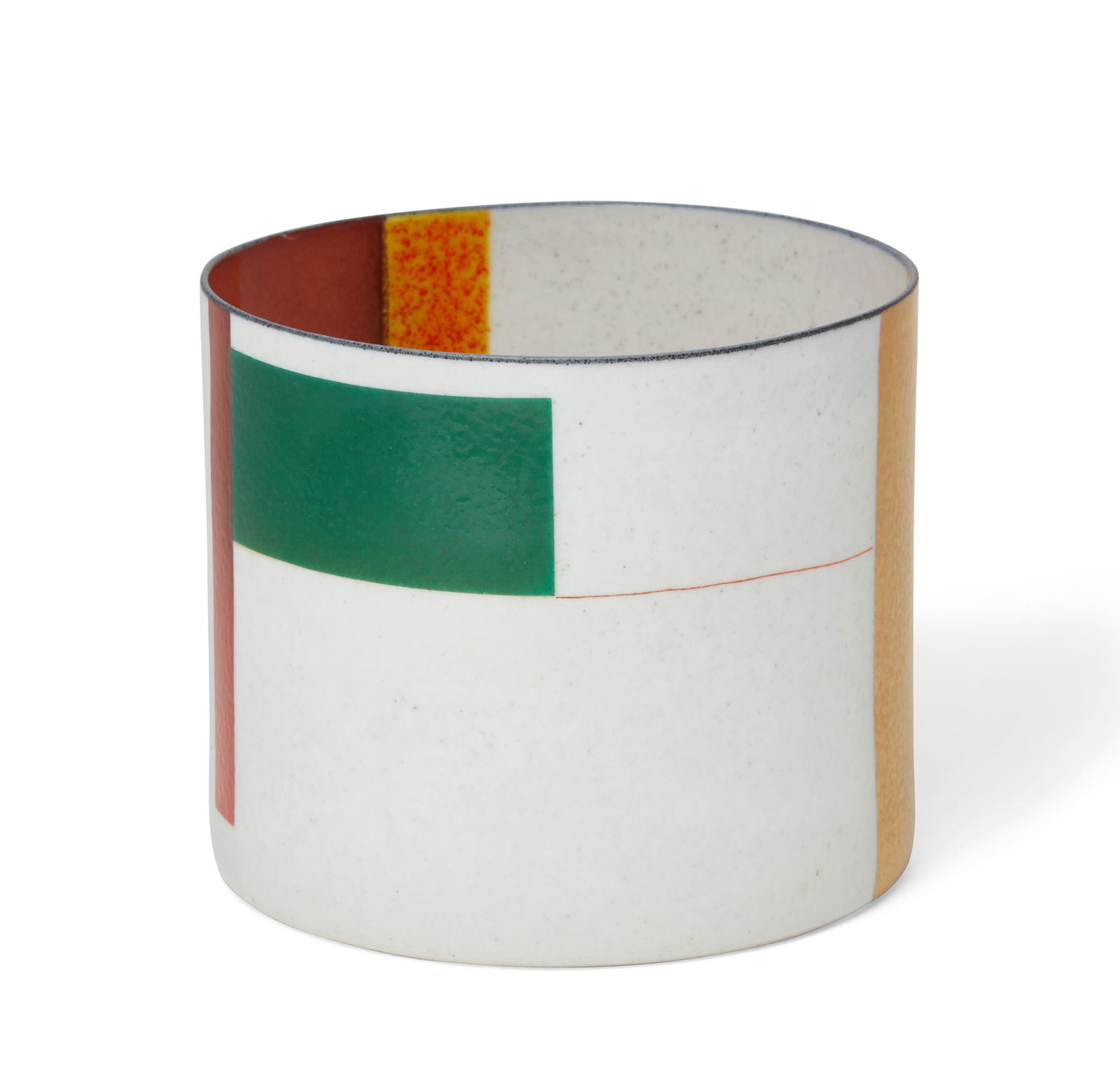 Bodil Manz, eggshell porcelain cylinder vessel: Bodil Manz (Danish, b. 1943)Cylinder vesselmulticolored eggshell porcelainwith signature to undersideheight 3 1/4in (8cm); diameter 3 1/2in (9cm) Provenance:Property from the estat