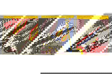 Roy Lichtenstein, As I Opened Fire, lithographs: Roy Lichtenstein (American, 1923-1977)As I Opened Fire, triptychoffset lithographs in colors on wove papersigned Roy Lichtenstein in pencil to lower margin on third plate That Was My Ship The trip