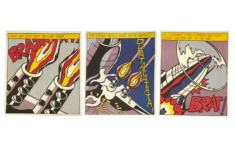 Roy Lichtenstein, As I Opened Fire, lithographs: Roy Lichtenstein (American, 1923-1977)As I Opened Fire, triptychoffset lithographs in colors on wove papersigned Roy Lichtenstein in pencil to lower margin on third plate That Was My Ship The trip