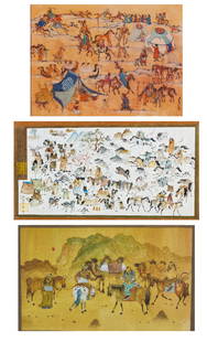 Three Mongolian folk paintings: Three Mongolian folk paintingslargest 19 1/4 x 35 1/4in (89.5 x 49cm)