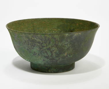 A Korean bronze footed bowl: A Korean bronze footed bowlheight 3 1/4in (8cm); diameter 7in (17.5cm) Provenance:Property from the estate of a prominent Bay Area attorney.