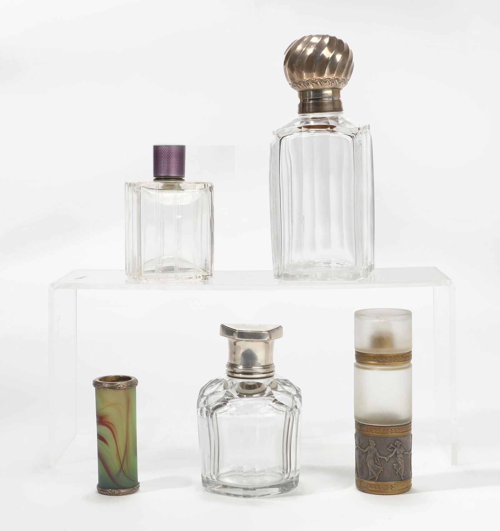Five French silver mounted vanity bottles (1 of 4)