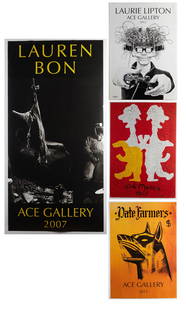 Four Ace Gallery exhibition posters: Four Ace Gallery exhibition posters, two signedLauren Bon signedLaurie Lipton signedEd Moses unsignedDate Farmers unsignedlargest 75 x 36 in. (191 x 91 cm)