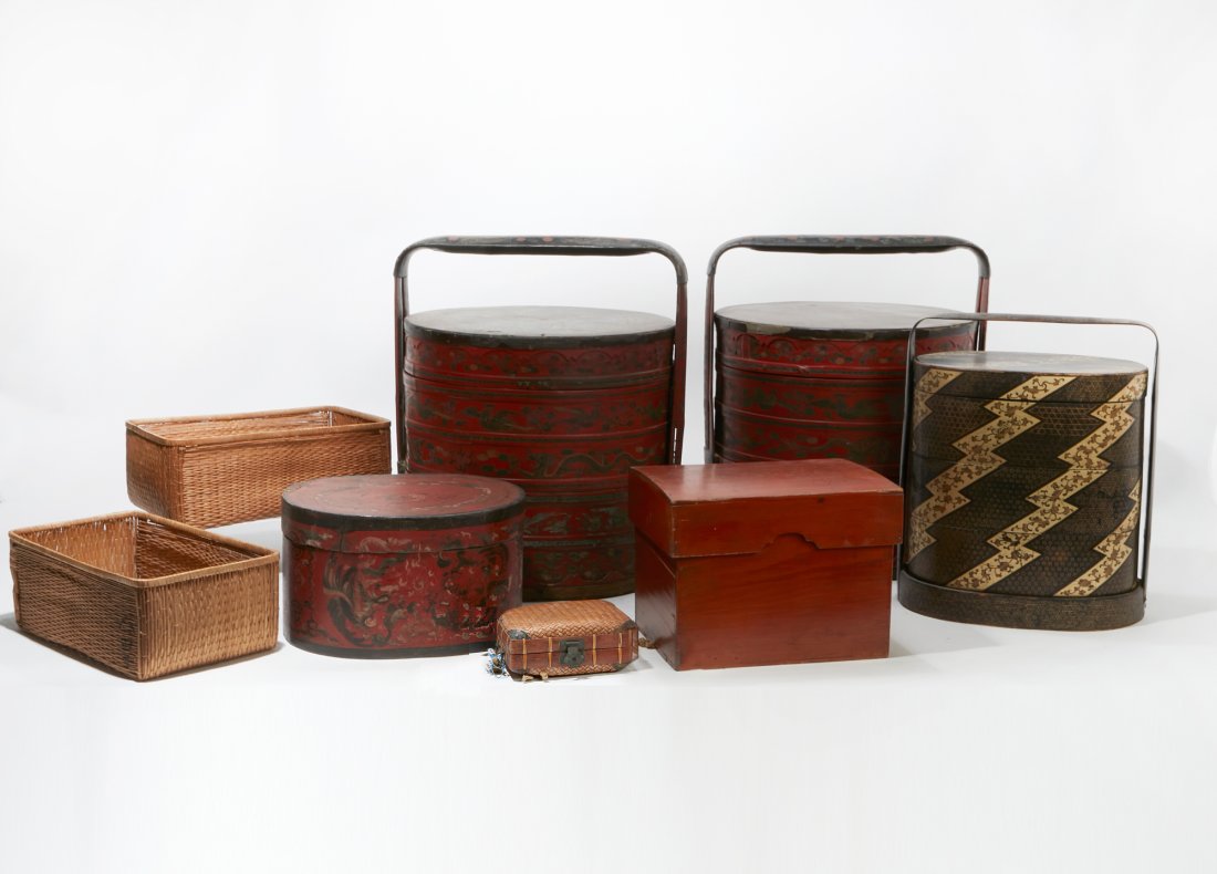Seven Asian lacquered and woven boxes (1 of 7)