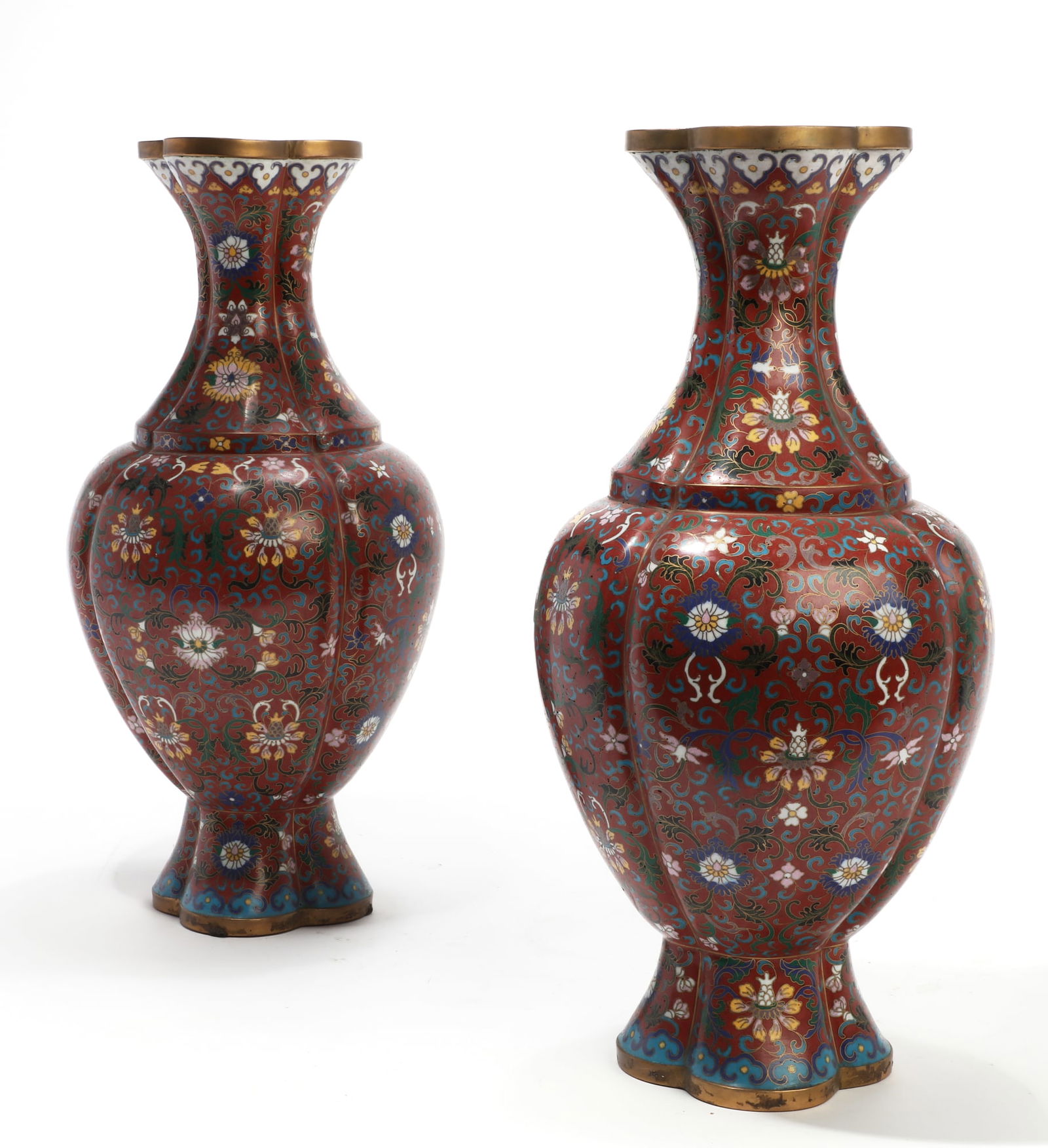 A pair of Chinese cloisonne enamel vases (1 of 3)