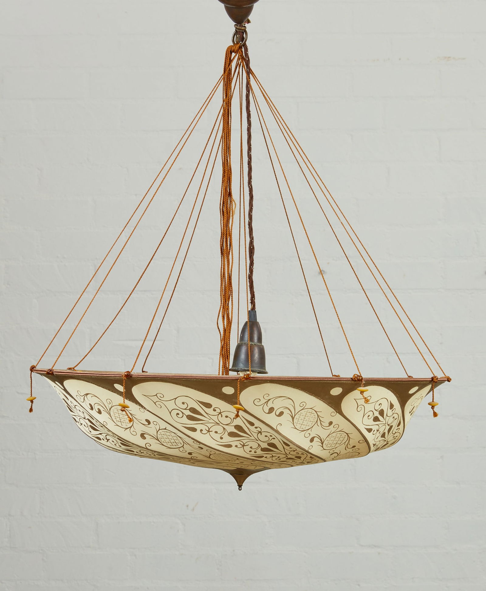 A Fortuny ivory silk Scudo Saraceno hanging lamp (1 of 4)