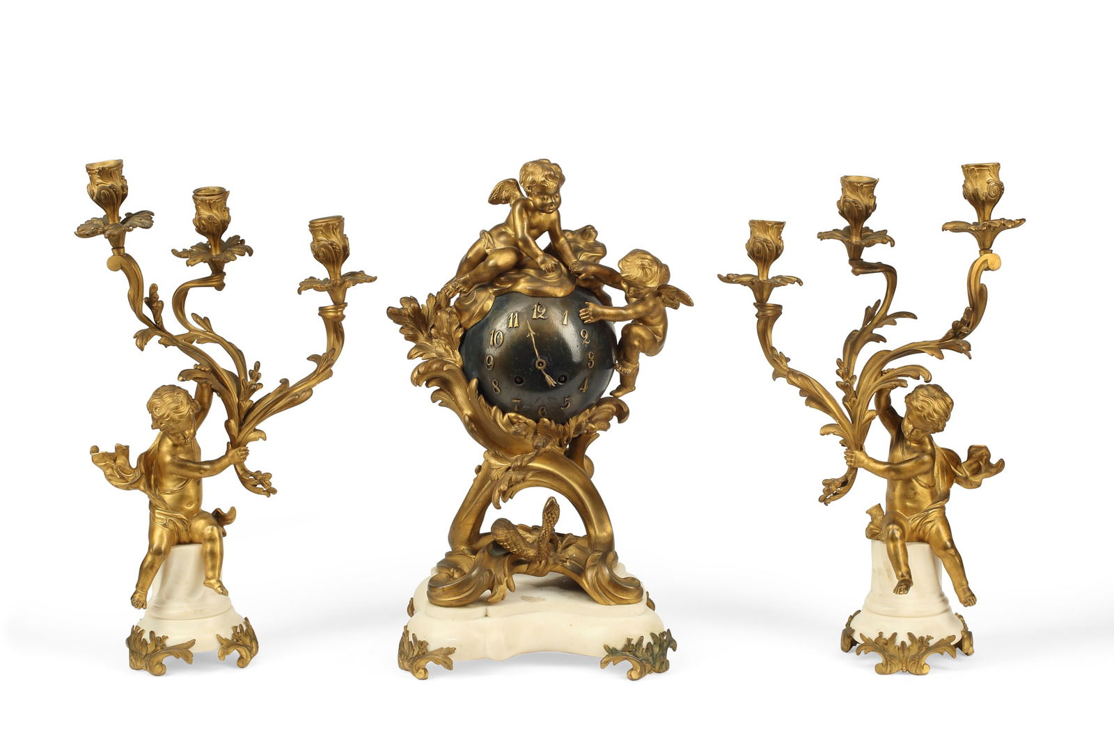 A French bronze and marble clock garniture (1 of 5)