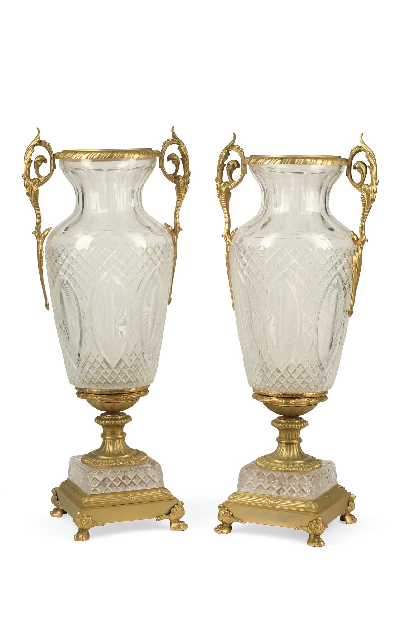 Pair of Louis XVI style metal and cut glass urns (1 of 6)