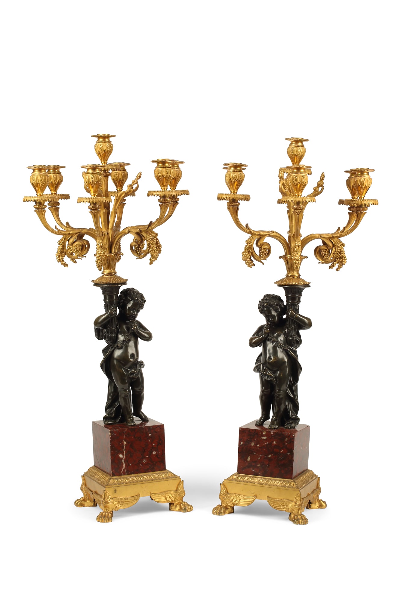Pair Louis XVI style bronze & marble candelabra (1 of 6)