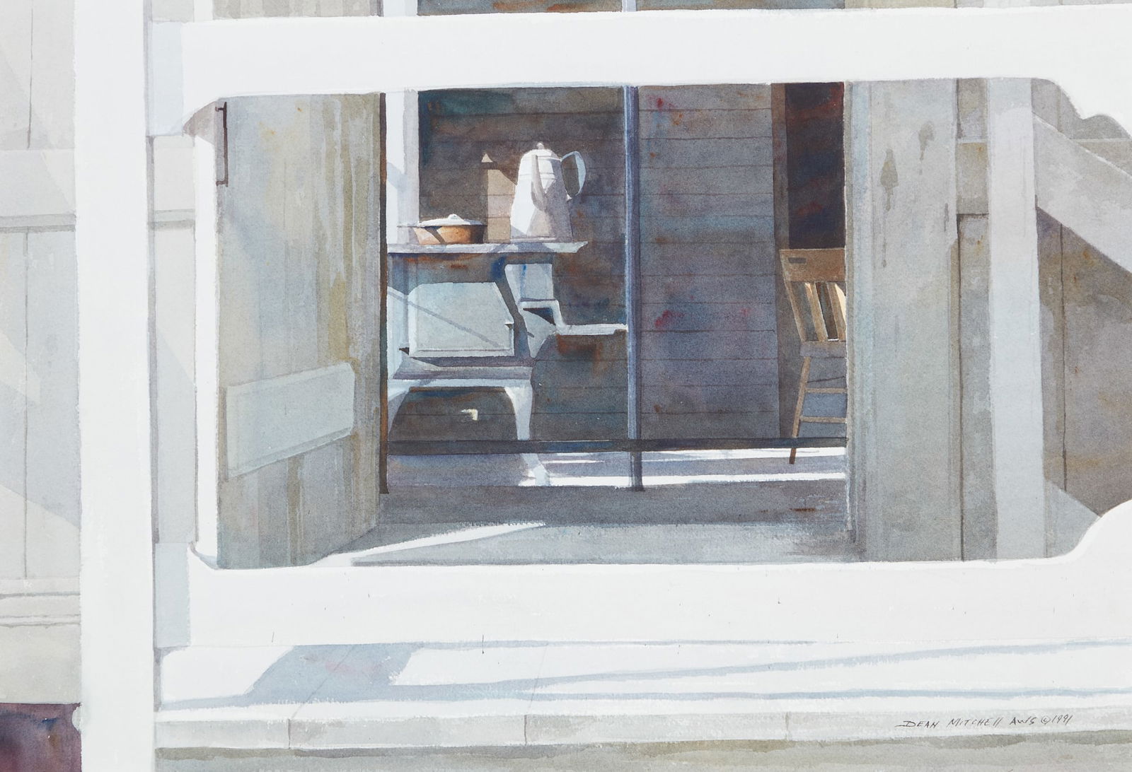 Dean Lamont MItchell, Mystic Kitchen, 1991: Dean Lamont MItchell(American, b. 1975)Mystic Kitchen, 1991watercolor on papersigned lower right DEAN MITCHELL II AWS ? 199114 x 18in (36 x 46cm)