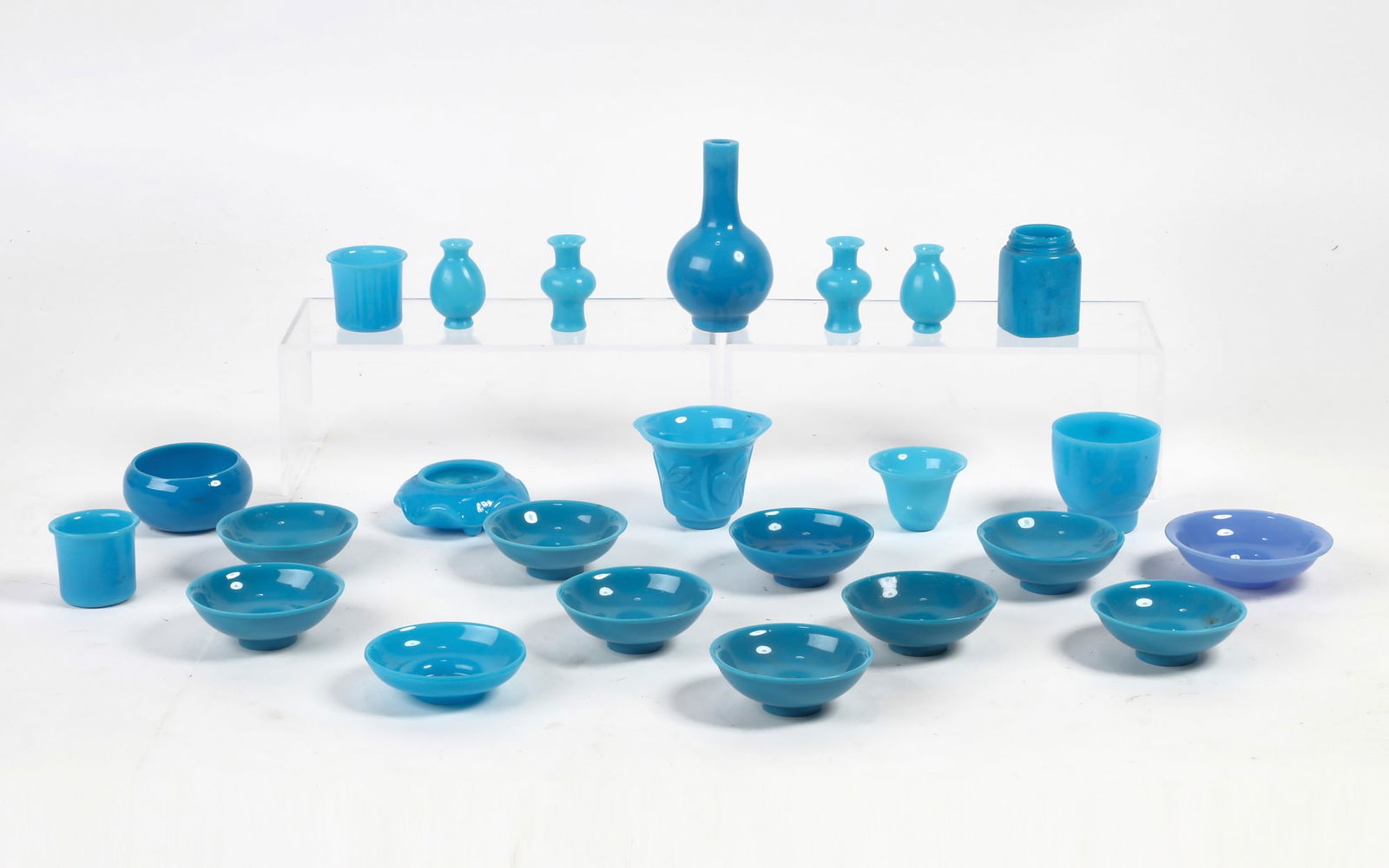 A group of twenty seven Peking blue glass items (1 of 3)