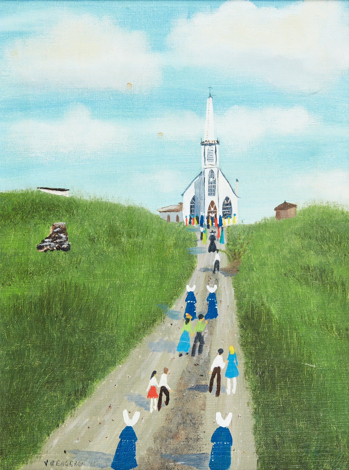 Victor J. Bergeron, Church at the end of the road: Victor J. (Trader Vic) Bergeron (American, 1902-1984) Church at the end of the road oil on canvas signed lower left V BERGERON 16 x 12in (40.5 x 30.5cm) Provenance: The Collection