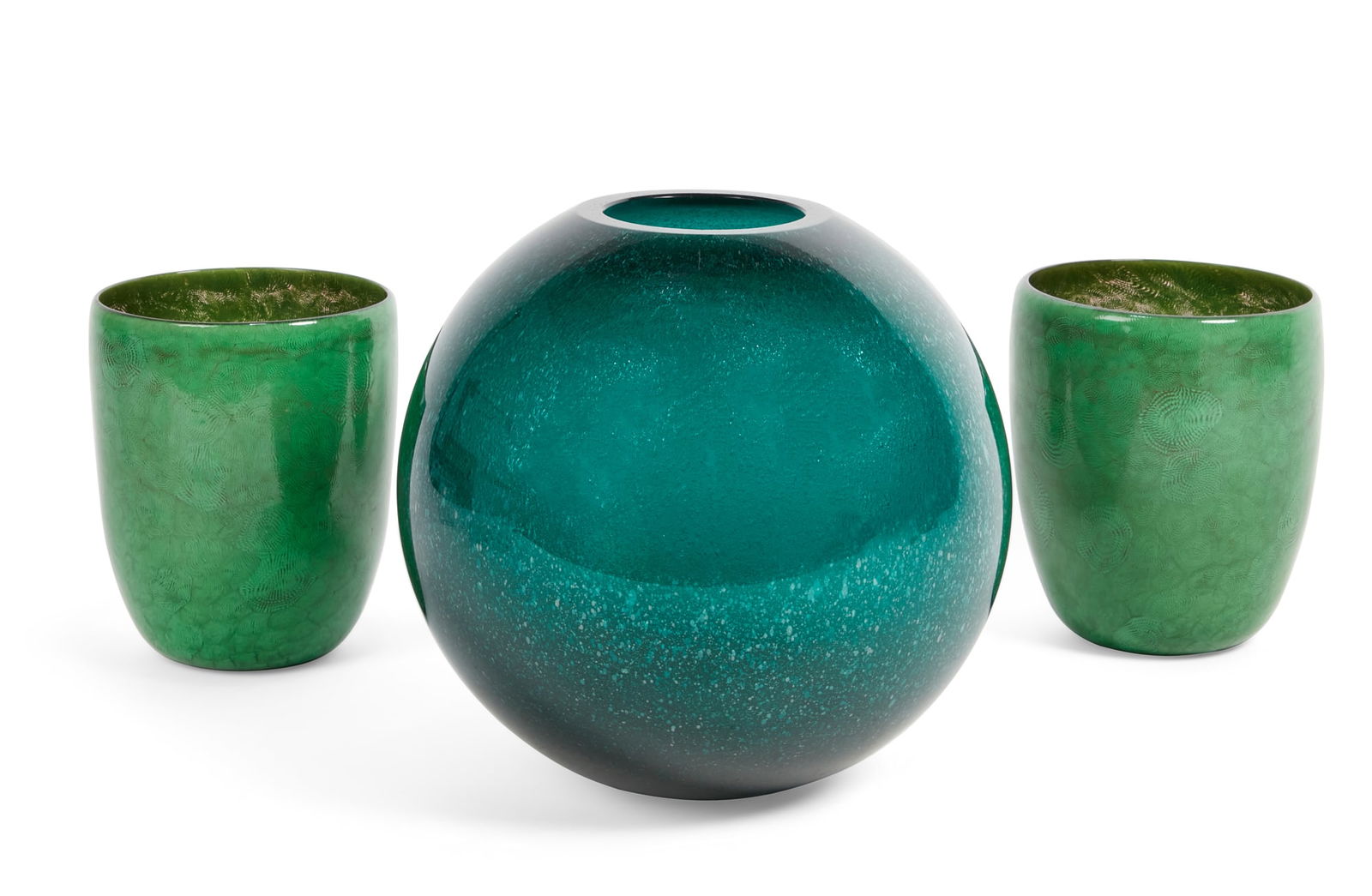 Three green art glass vases, modern (1 of 3)