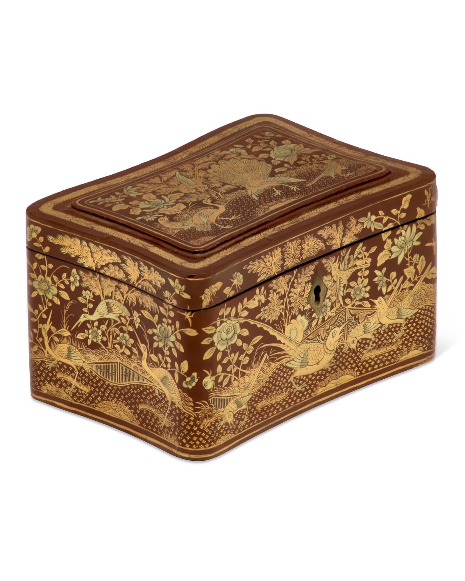 A Chinese Export gilt and red lacquer tea caddy (1 of 9)