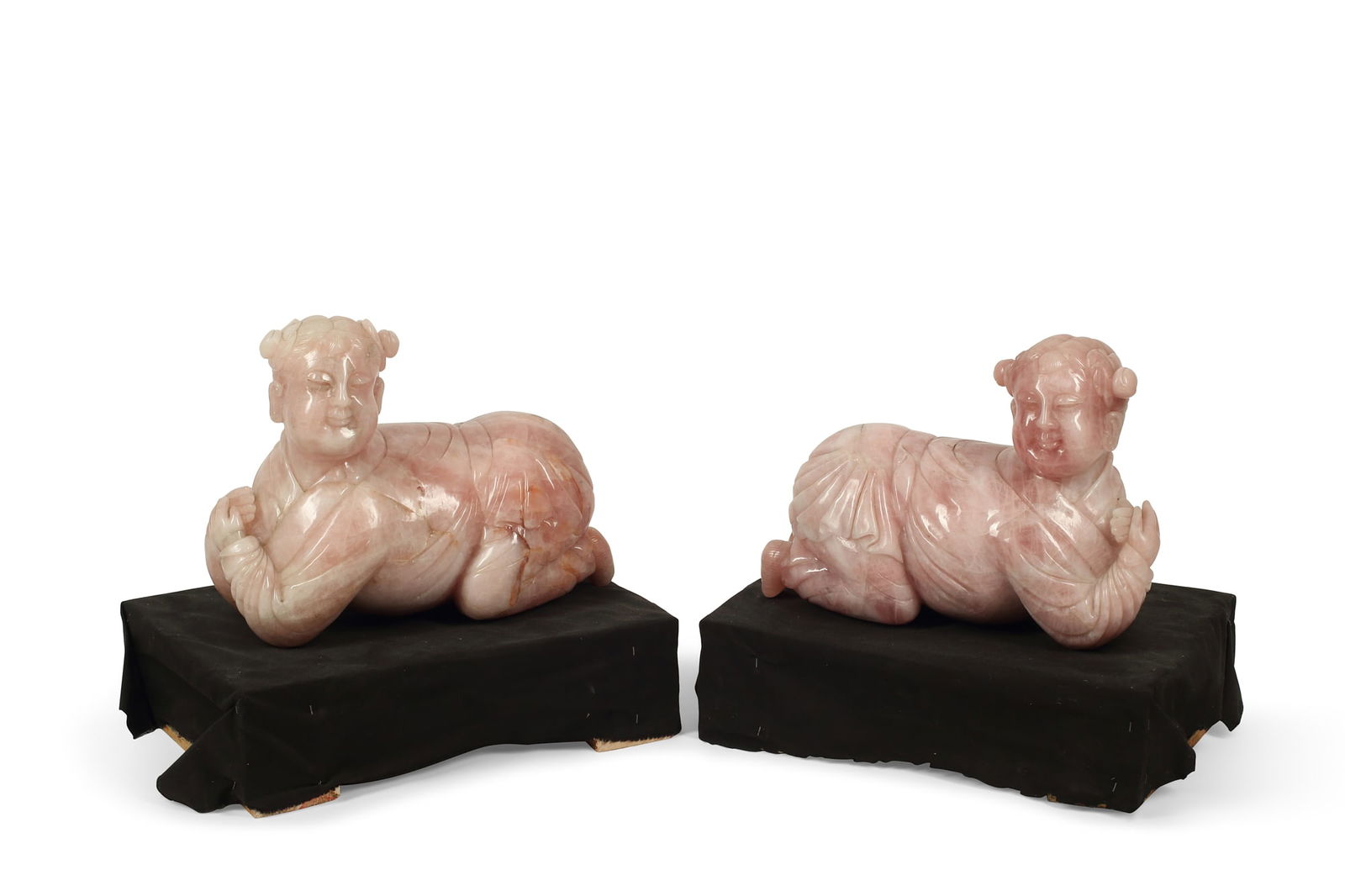 A pair of Chinese rose quartz figures of children (1 of 6)