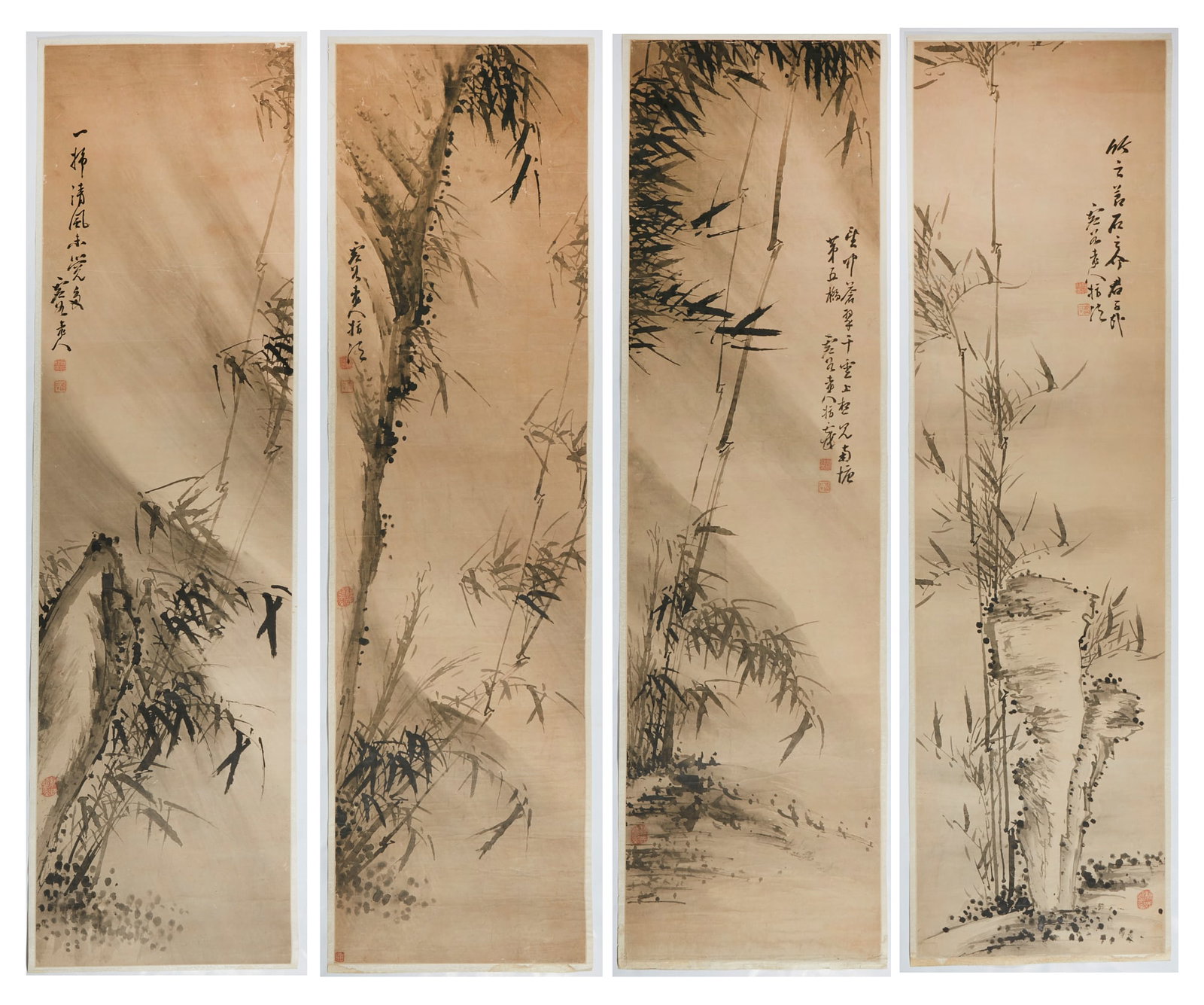 A group of four ink bamboo paintings: A group of four ink bamboo paintings
