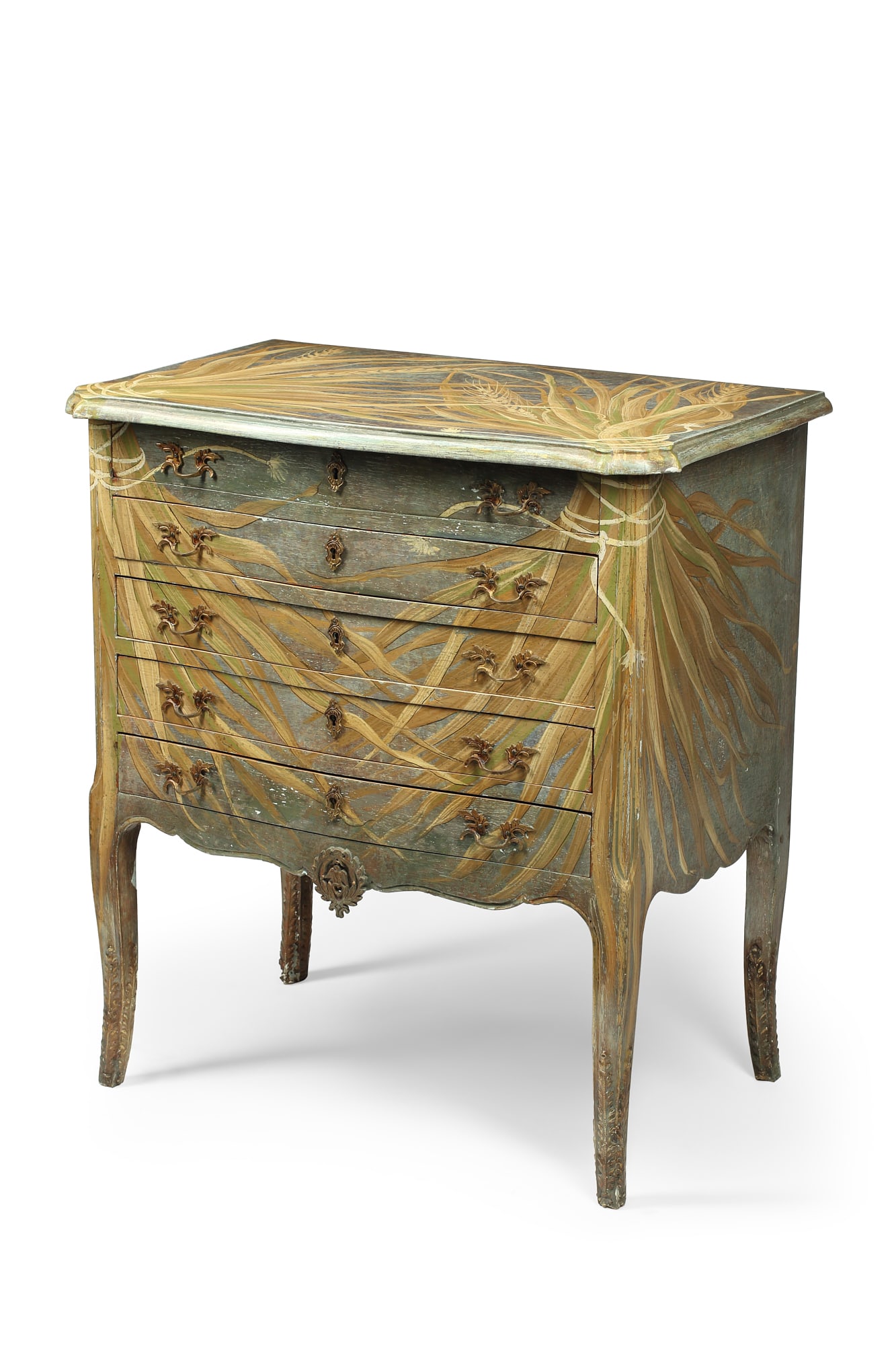 A foliate paint decorated serpentine chest (1 of 1)