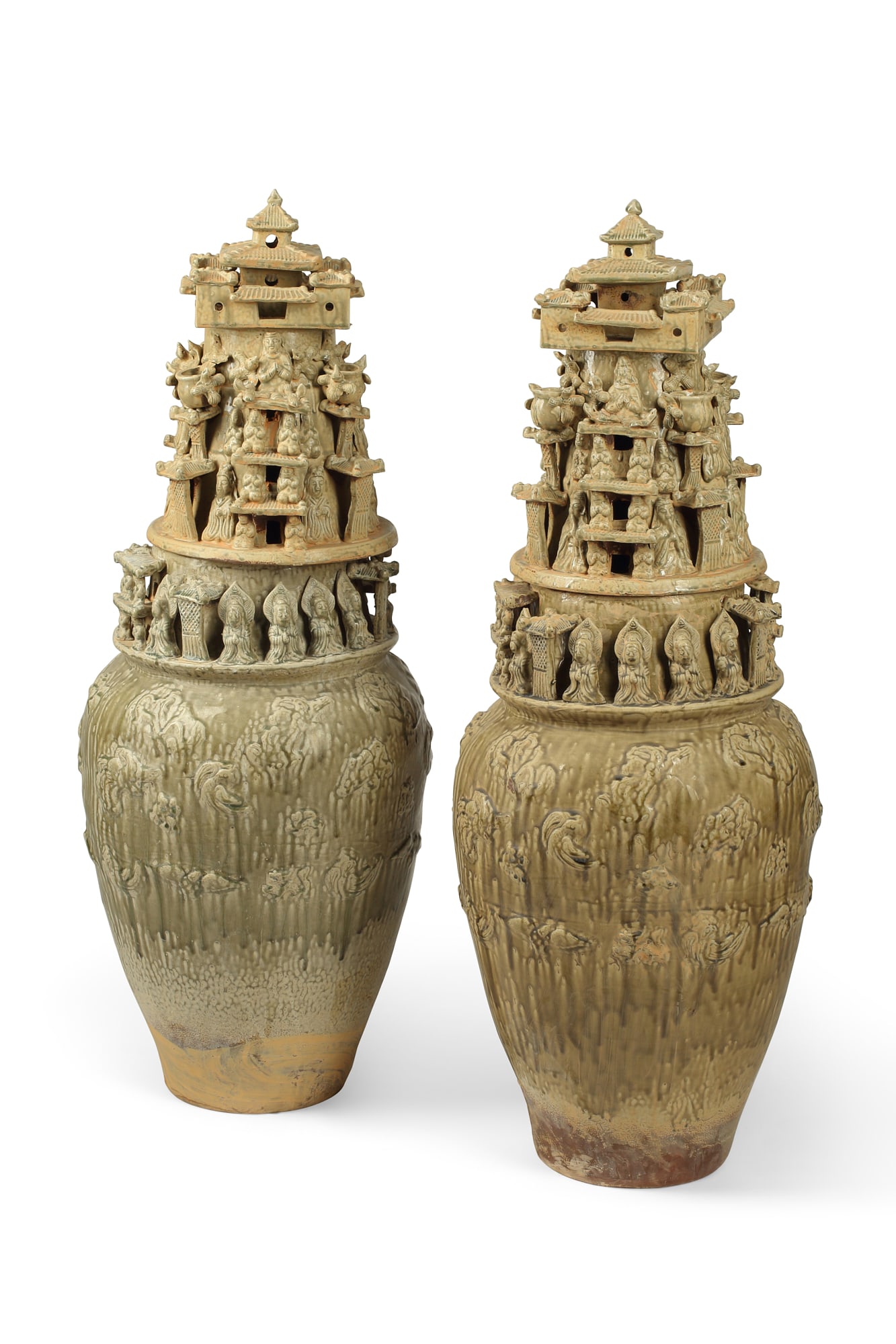 An pair of Chinese earthenware covered urns (1 of 1)