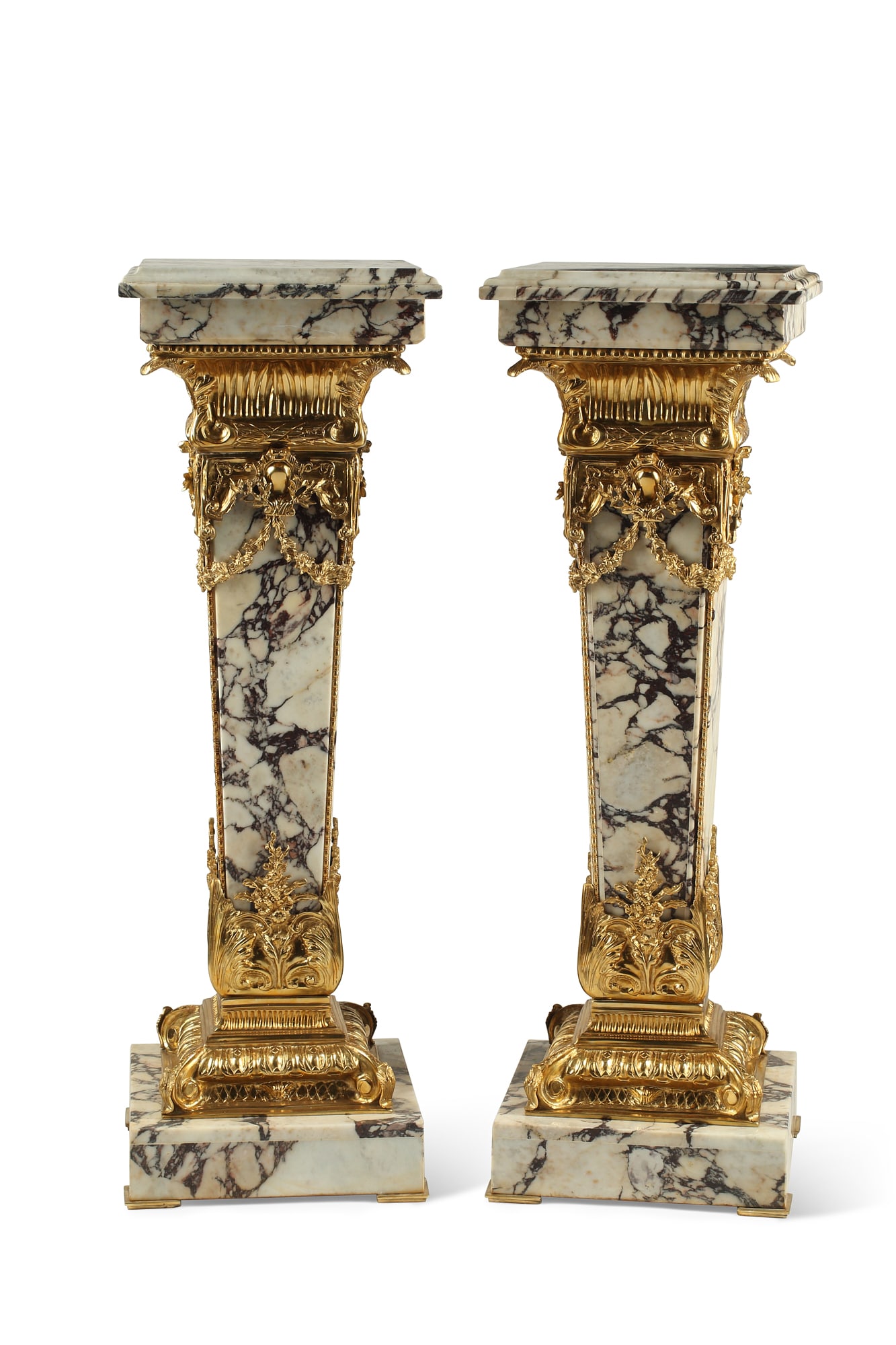 A pair of Louis XVI style veined marble pedestals (1 of 13)