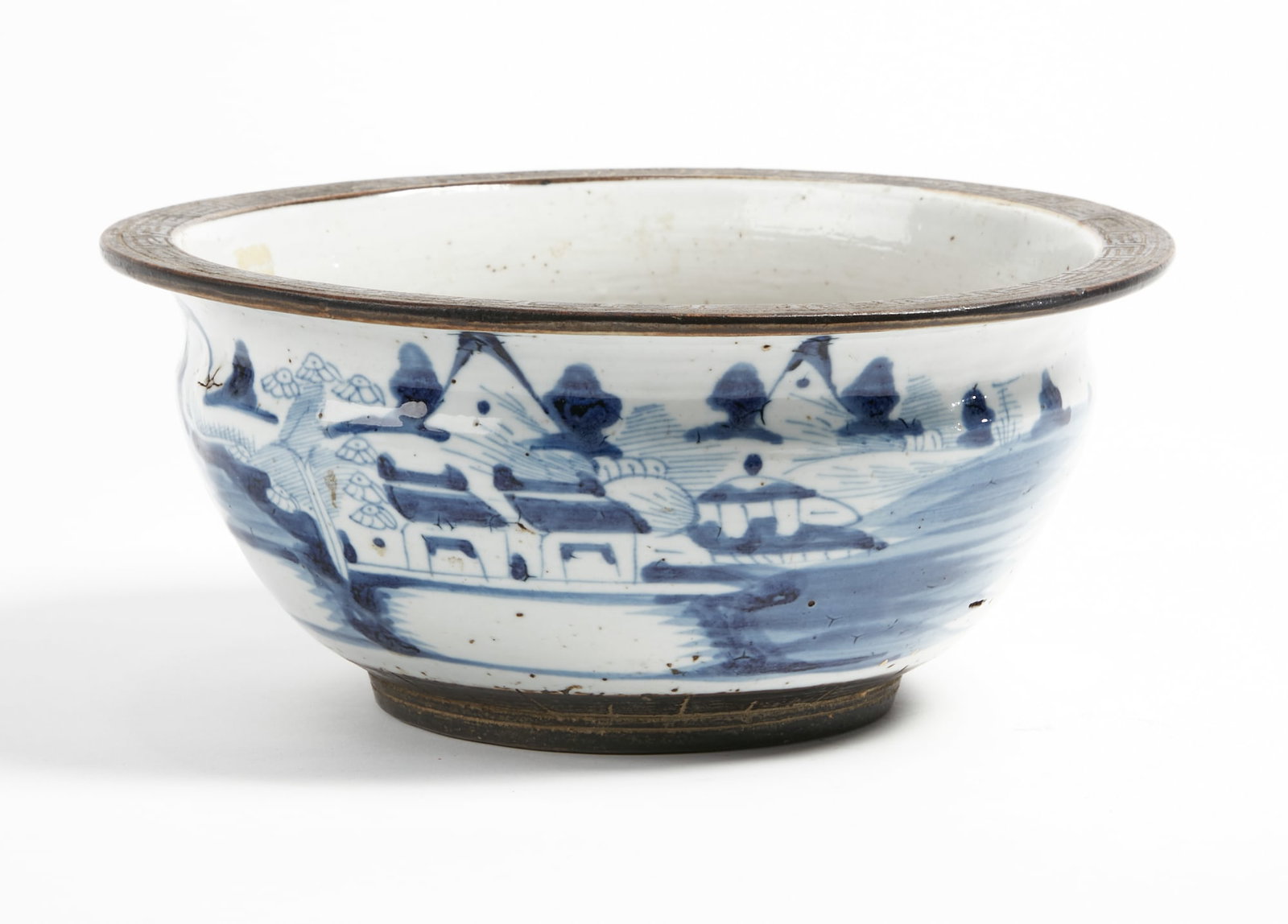 A Chinese blue and white porcelain bowl: A Chinese blue and white porcelain bowl With impressed seal to underside. height 4 1/2in (11.5cm); diameter 10in (25.5cm)