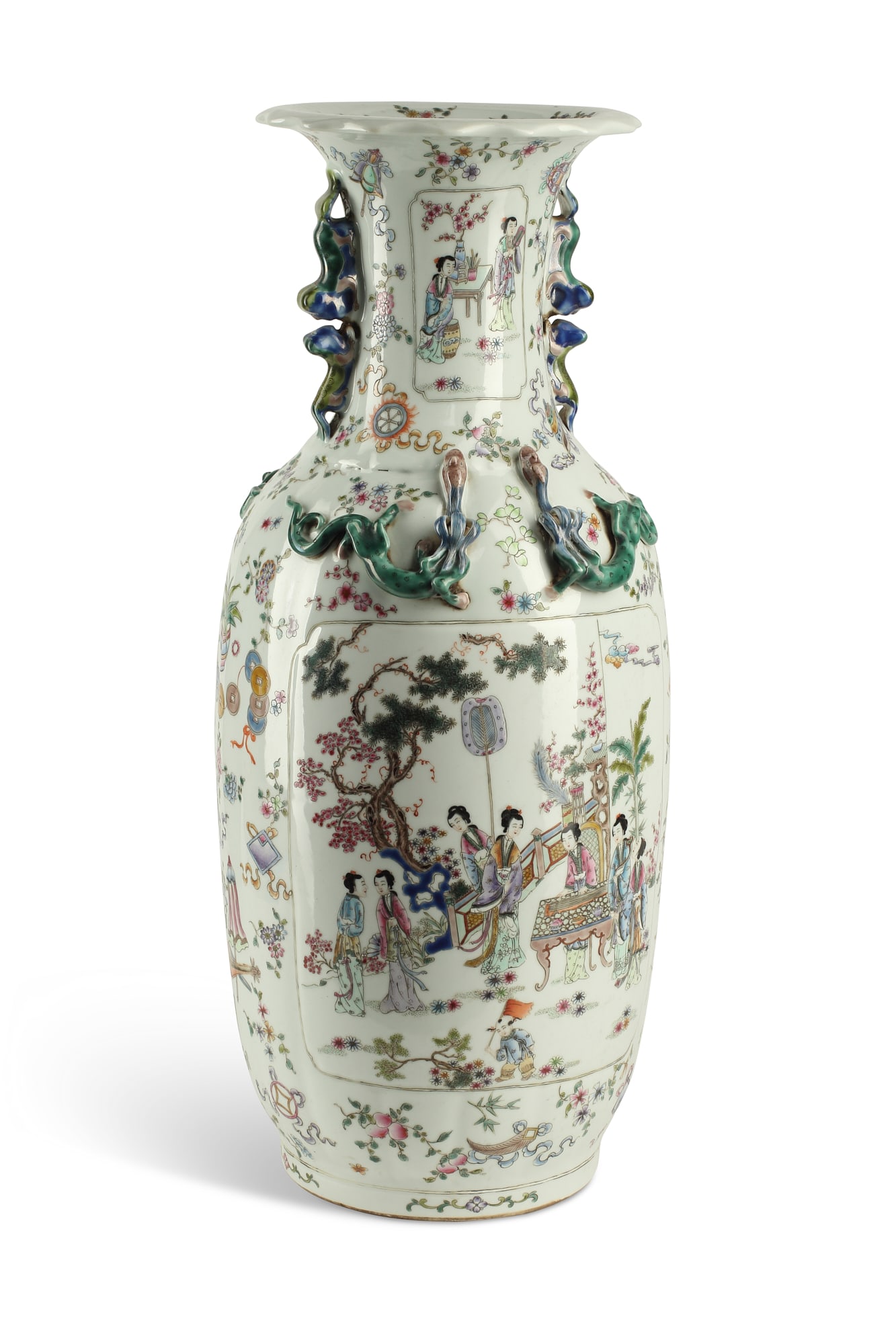 A Chinese porcelain vase: A Chinese porcelain vase with square seal mark height 24in (61cm); diameter 10 1/2in (27cm)