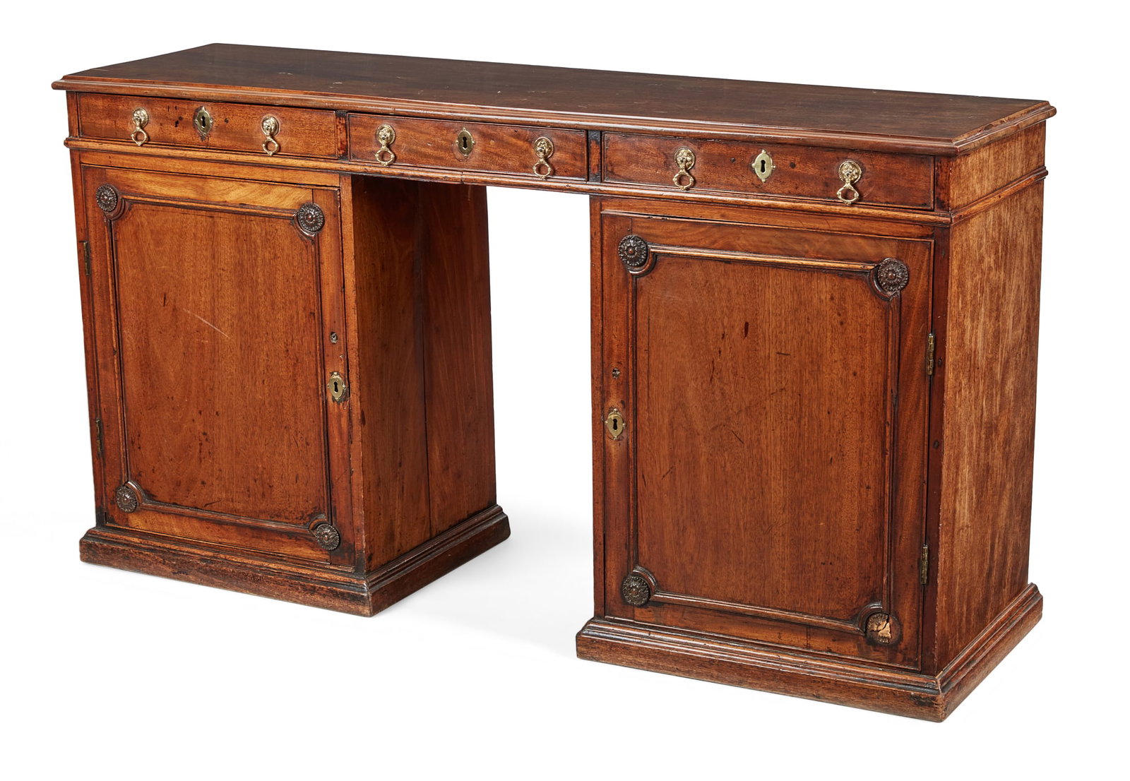 A George III mahogany sideboard: A George III mahogany sideboard late 18th century height 31in (79cm): width 58 1/4in (148cm); depth 16in (41cm)