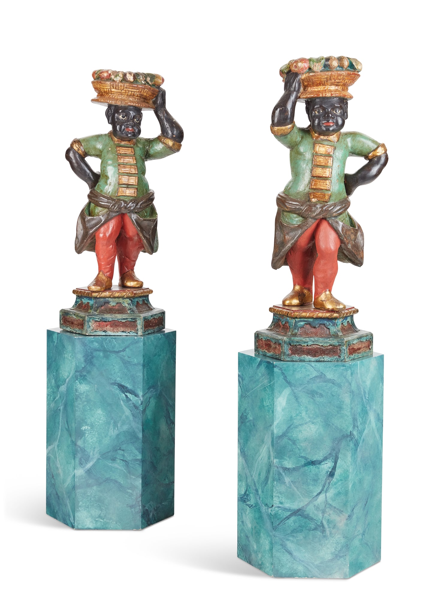 A pair of Venetian figures on hexagonal pedestals (1 of 20)