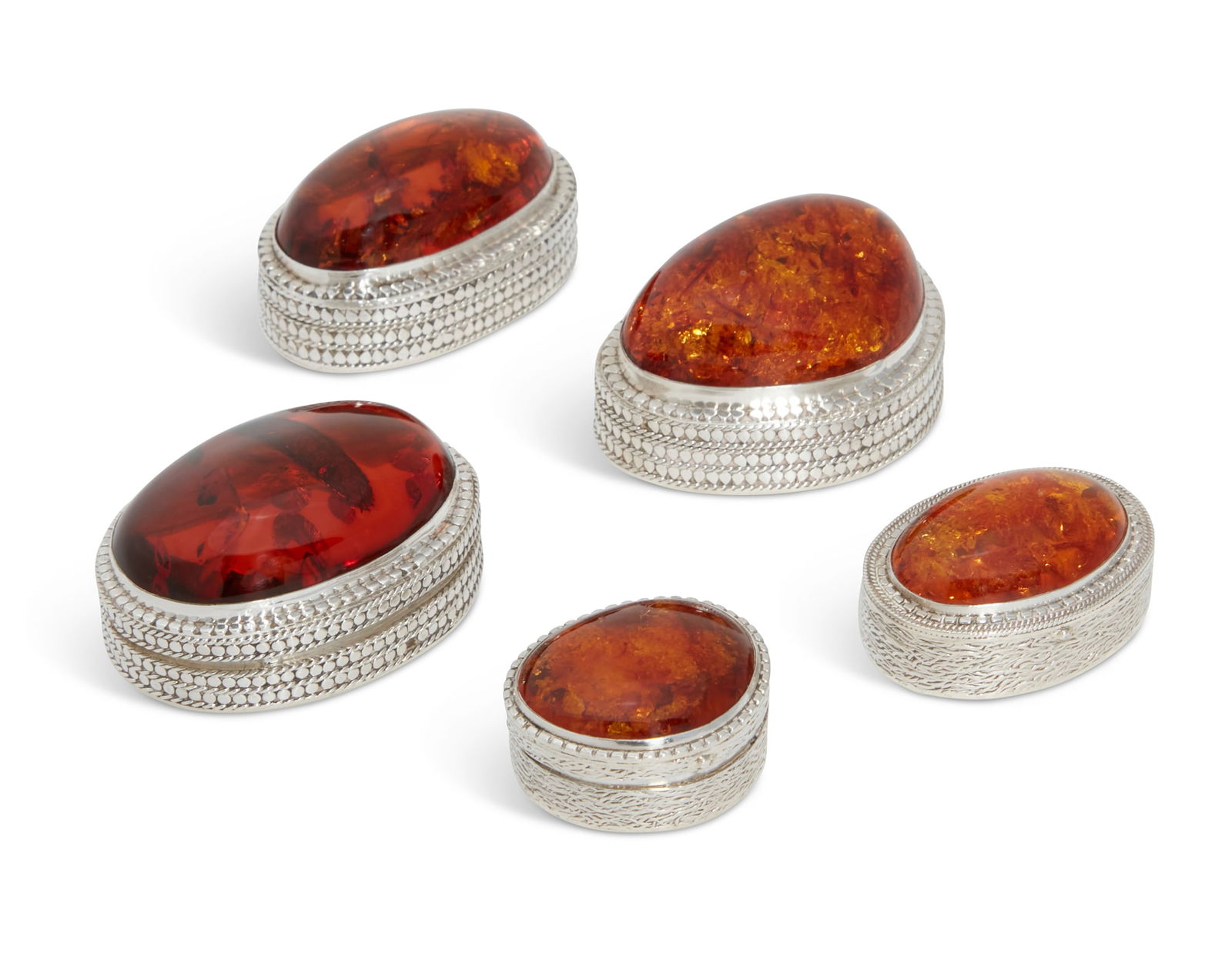 Five amber mounted sterling silver boxes, modern (1 of 4)