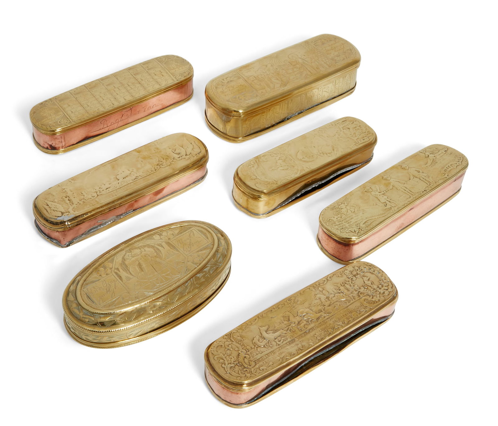 A group of Dutch brass and copper tobacco boxes (1 of 8)