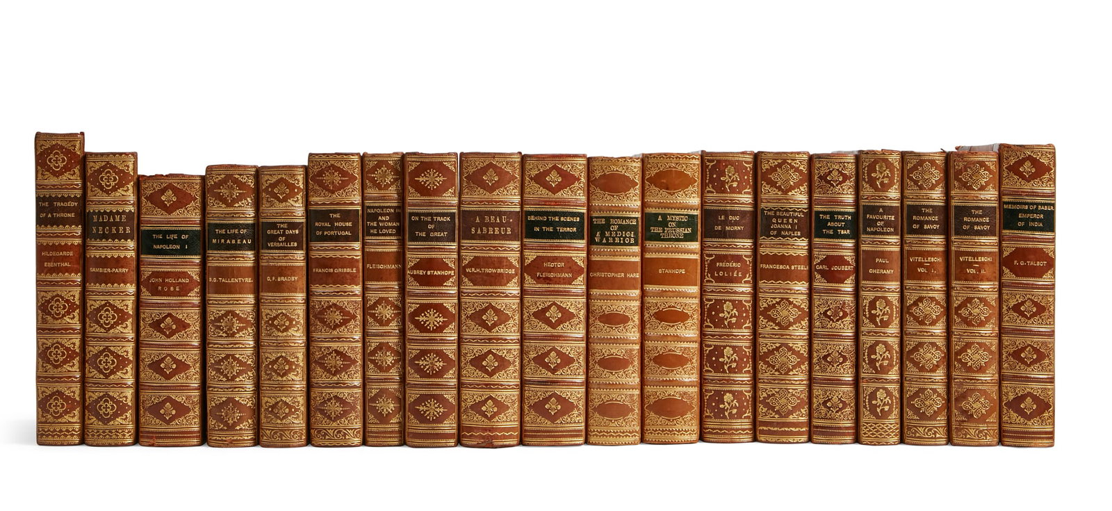 European and Asian History (19 volumes): European and Asian History (19 volumes) Lot includes 19 volumes all uniformly custom bound in 3/4 caramel calf with black title labels all tooled and gilt, as well as to spines over drab peach crushed