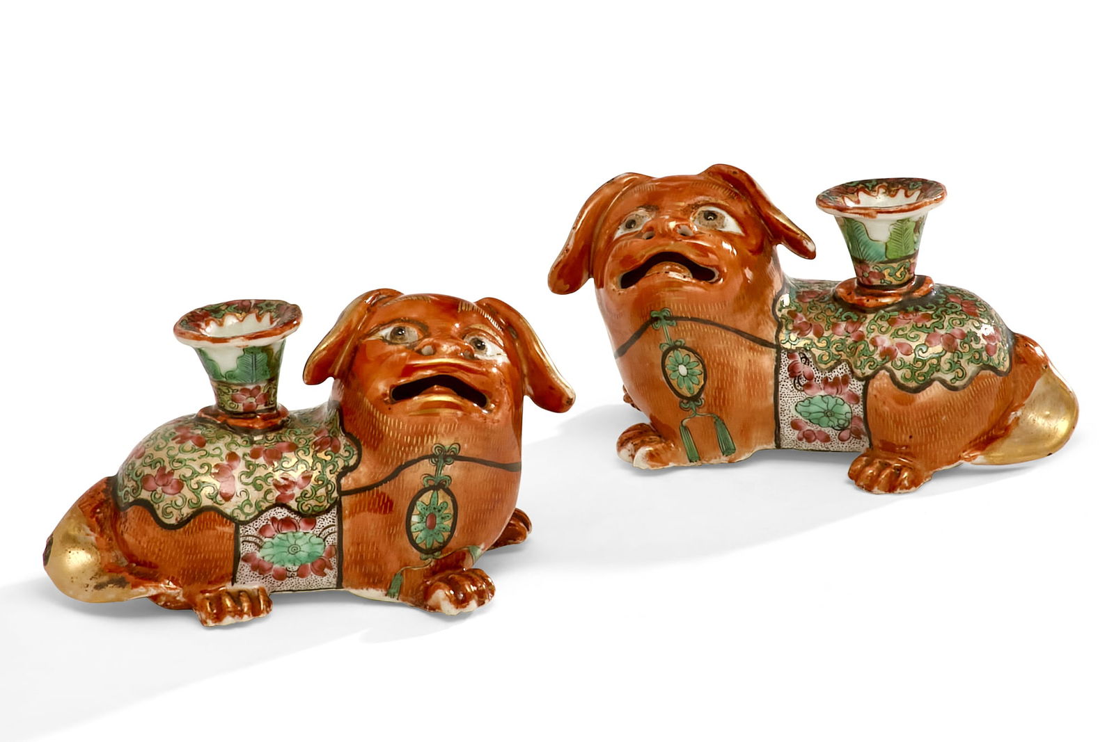 A pair of Chinese Export lion dog candle holders (1 of 8)
