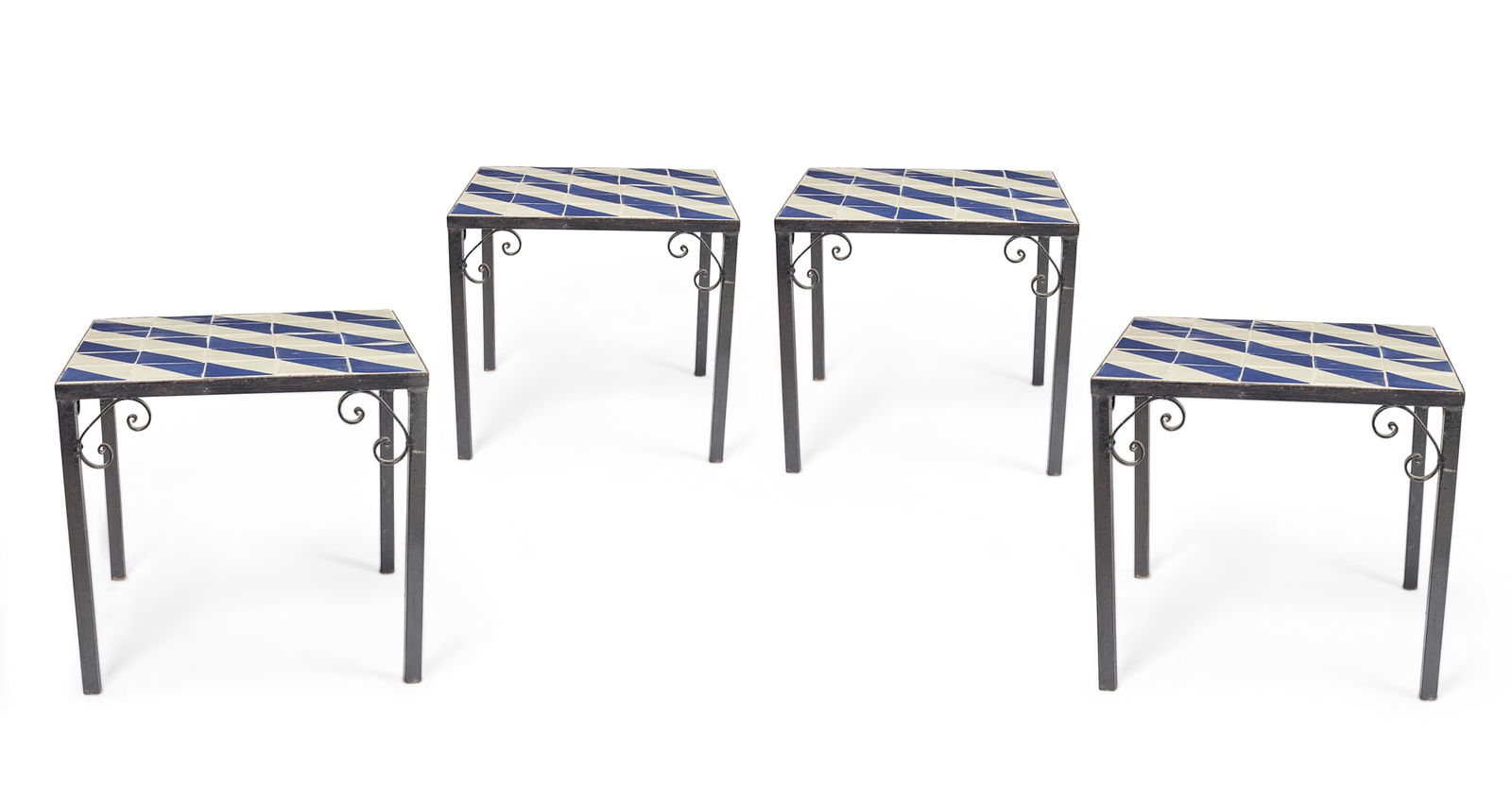 Four glazed tile inset iron garden tables (1 of 6)